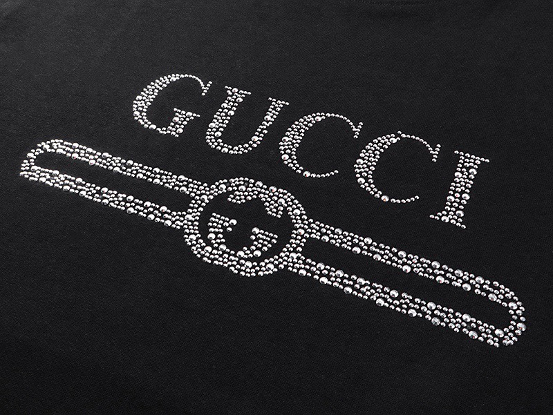 古驰/Gucci 夏季新品 经典腰带烫钻圆领短袖T恤 黑色白色