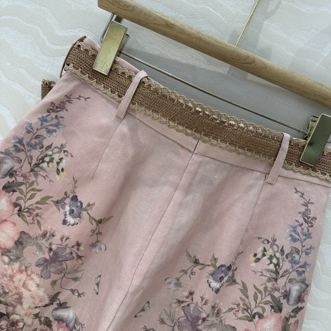 独家首发💋高端原单品质，zm度假风💗白富美必入高级亚麻棉高腰短裤！全定位印花立体裁片，配送藤条编织腰带，