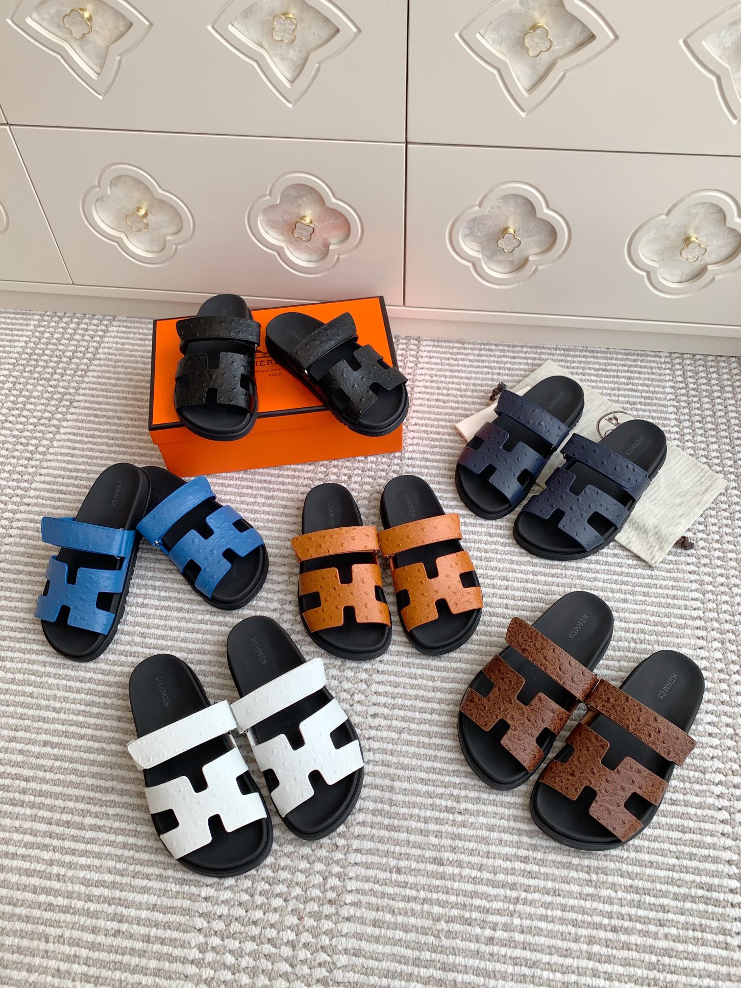 NO:164654,————hermes·Second uncle slippers·ostrich pattern, slippers, hermes, slippers19860909————hermes·二舅拖鞋·鸵鸟纹,拖鞋,hermes,slippers,Women's Shoes