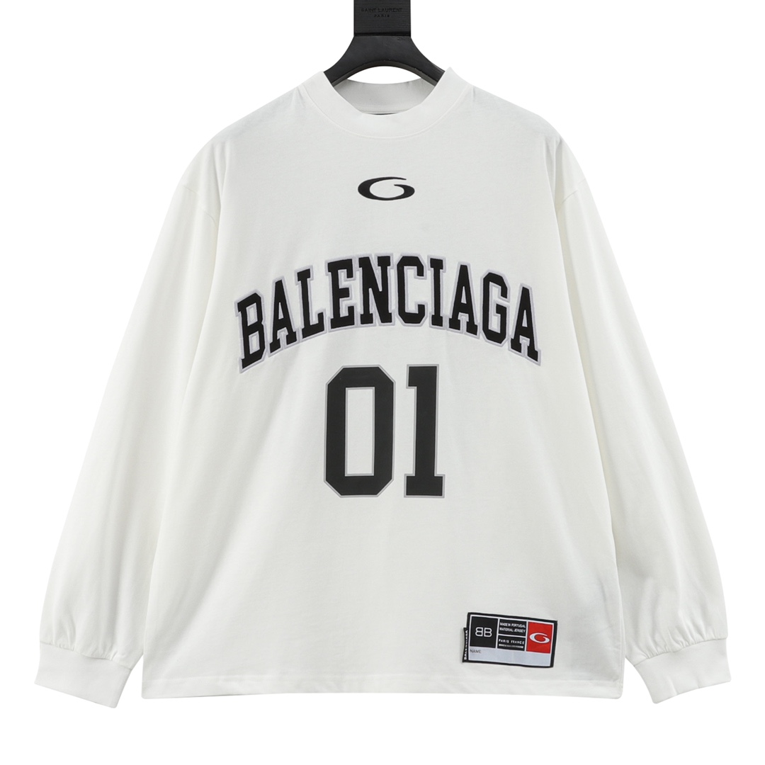 Balenciaga/巴黎世家 新款刺绣01号篮球长袖球服 前面刺绣釆用田岛绣花机刺绣加印花