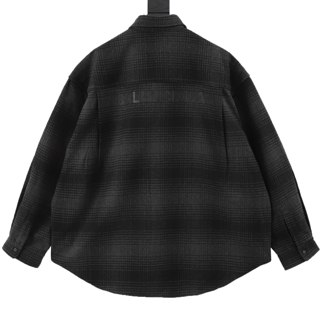 balenciaga巴黎世家羊毛混纺格纹衬衣外套