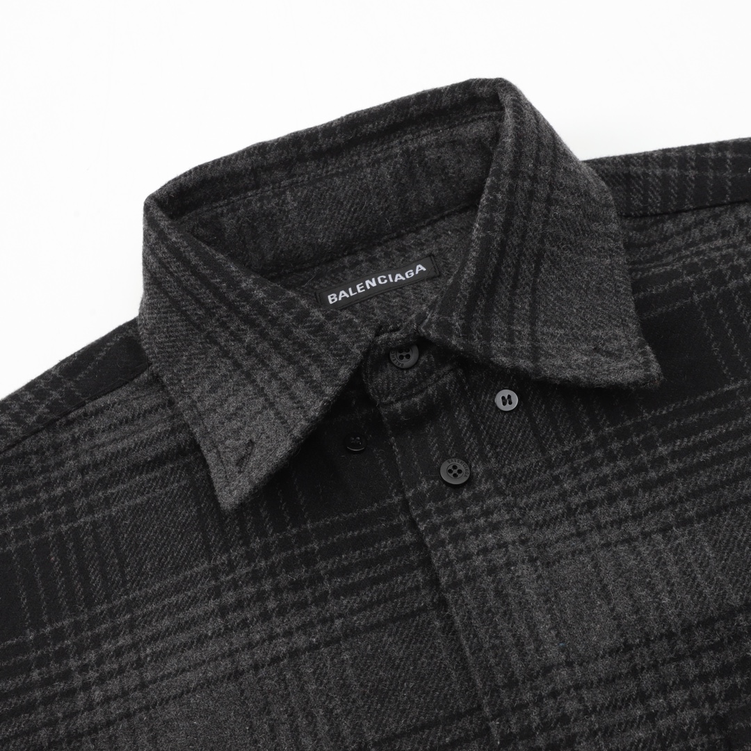 balenciaga巴黎世家羊毛混纺格纹衬衣外套