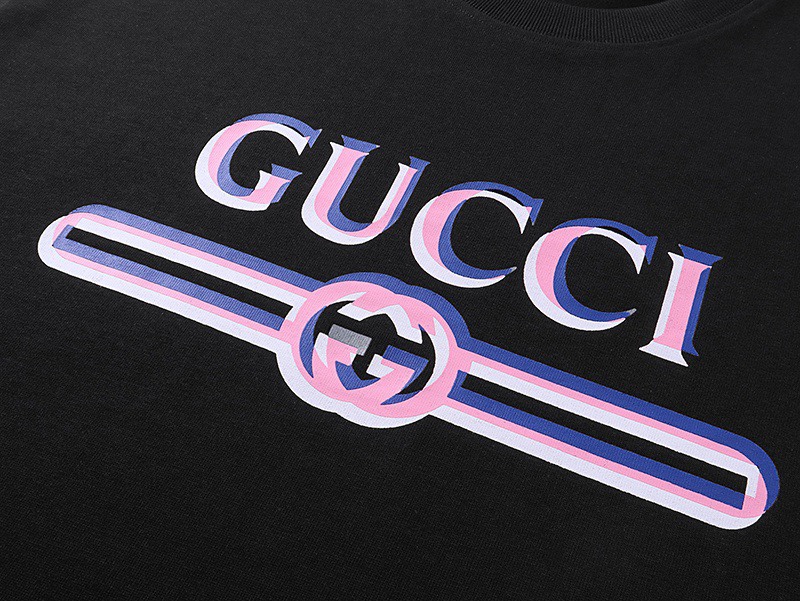 古驰/Gucci 夏季新品 重影腰带字母印花圆领短袖T恤 黑色/白色