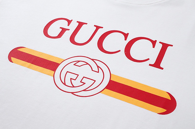 古驰/Gucci 夏季新品 橙条腰带字母印花圆领短袖T恤 黑色/白色