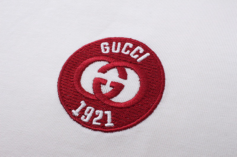 古驰/Gucci 夏季新品 经典刺绣红色领袖拼接圆领短袖T恤