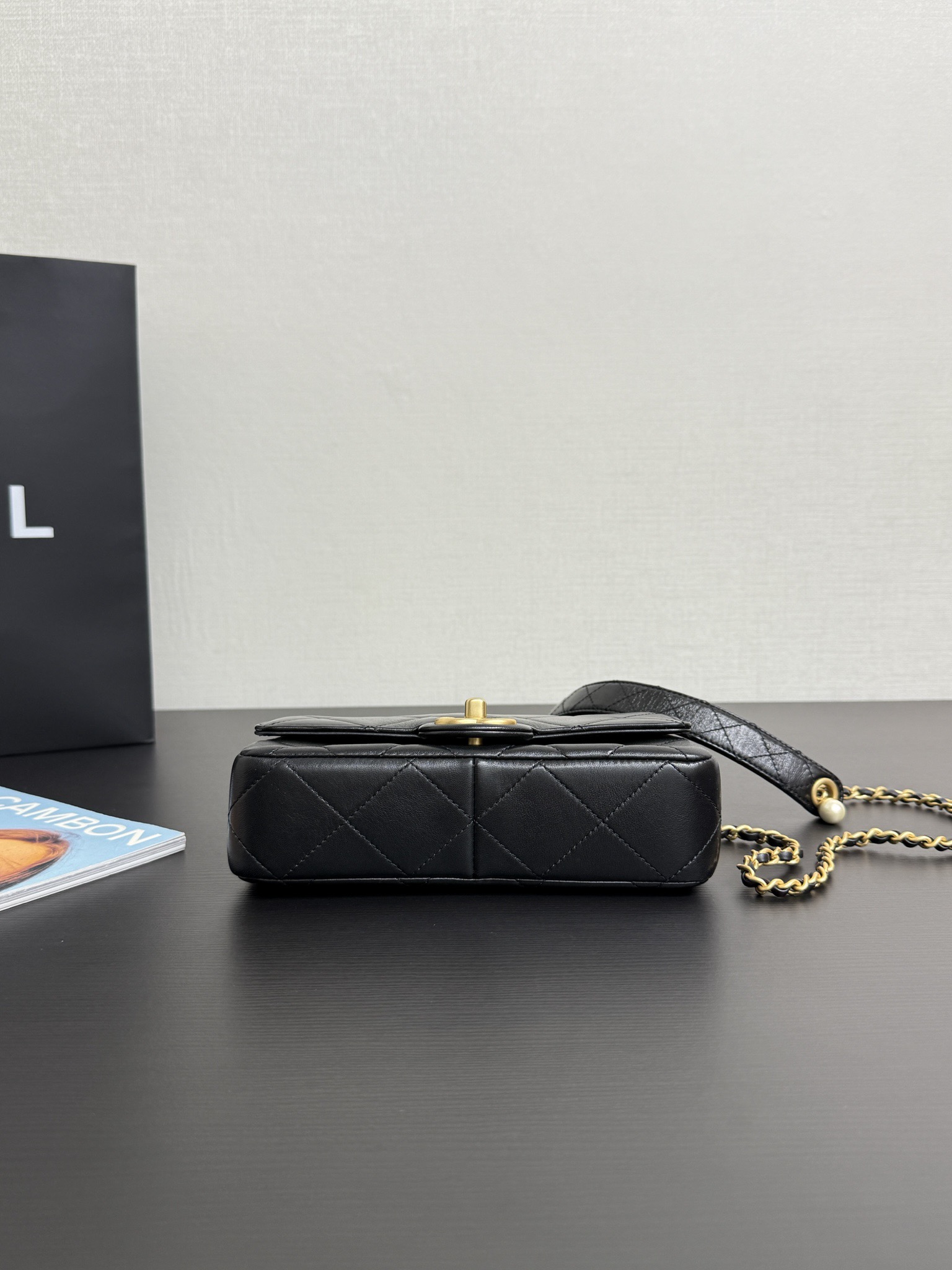Chanel Black Quilted Leather Top Handle Flap Bag with Gold Chain Shoulder Strap 5 i1739956626 8619 4