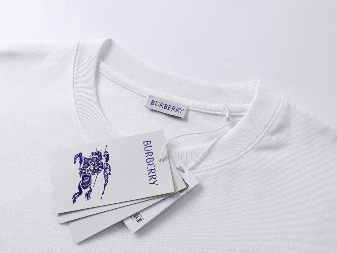 巴宝莉/Burberry 夏季新品 条纹印花刺绣战马圆领短袖T恤