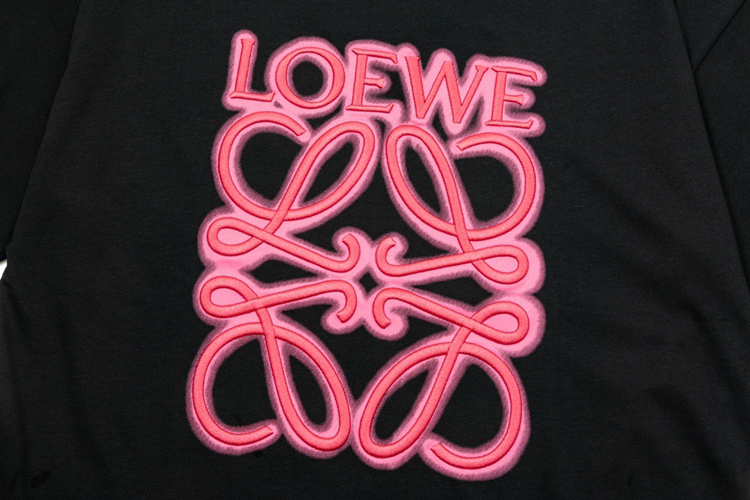 罗意威/Loewe 夏季新品霓虹刺绣荧光粉圆领短袖T恤 黑色