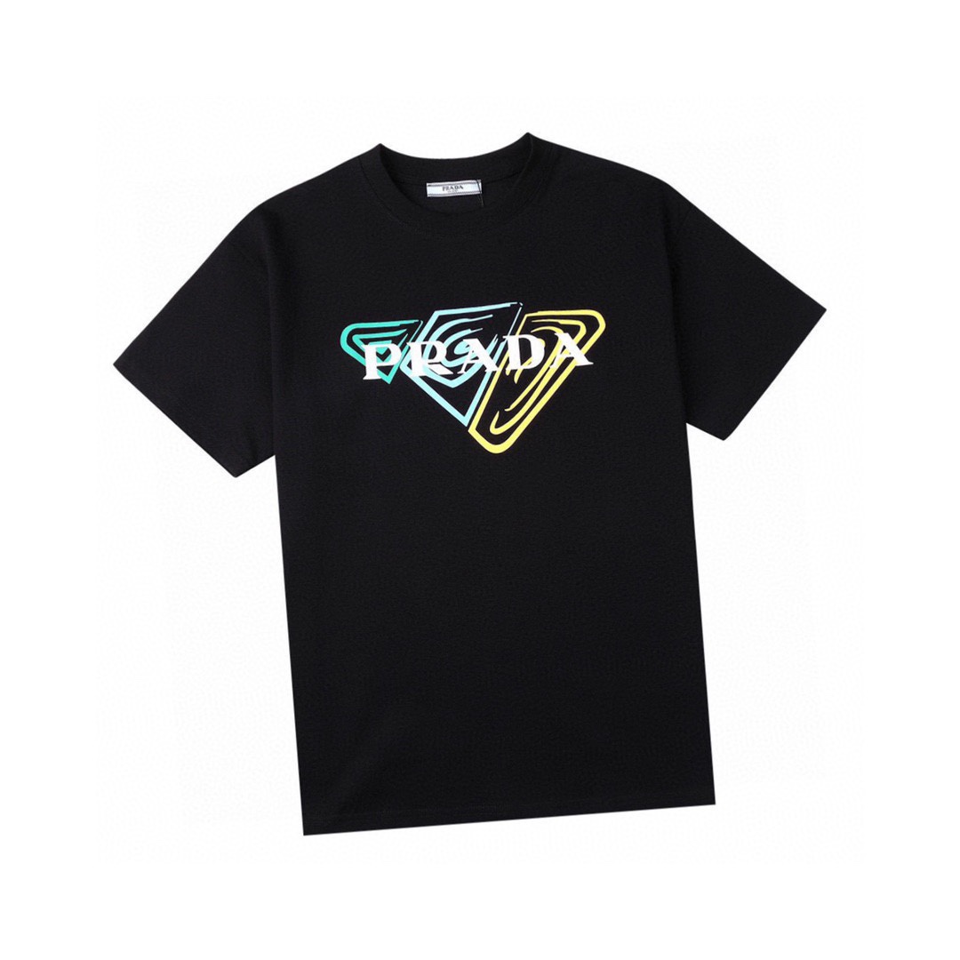 普拉达/Prada 夏季新款高端品质 经典三角字母印花圆领短袖T恤