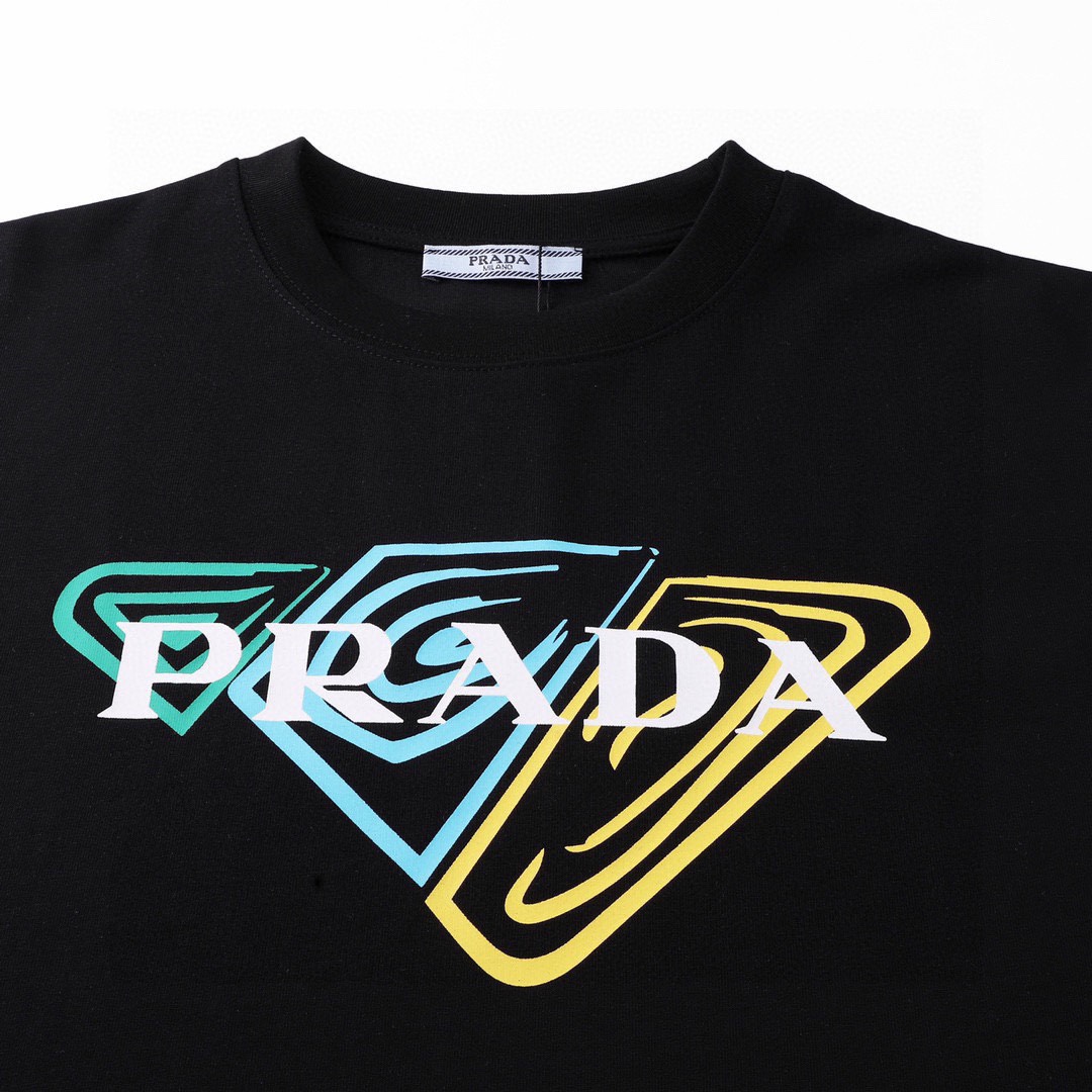 普拉达/Prada 夏季新款高端品质 经典三角字母印花圆领短袖T恤