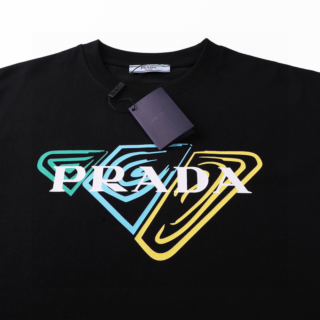 普拉达/Prada 夏季新款高端品质 经典三角字母印花圆领短袖T恤