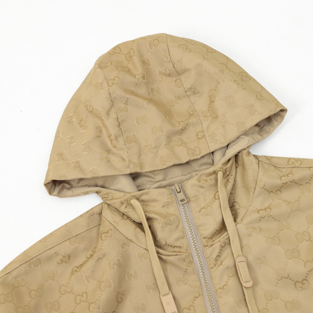 GUCCI/古驰 拼接满印老花连帽风衣外套