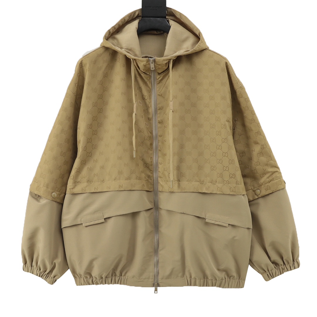 GUCCI/古驰 拼接满印老花连帽风衣外套