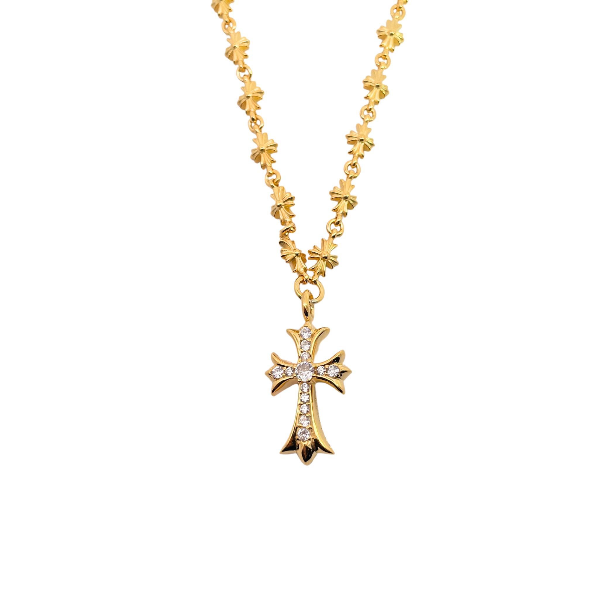 NO:110047,Croxin 22k stone-clad cross chain gold-plated hand-studded white diamonds high-quality texture fashion matching, jewelry boutique, chrome hearts, gold plating19860909克罗心 镀22k镶石十字架十字链 镀金 手工镶嵌白钻 质感高级 时尚搭配,饰品精品,chrome hearts,gold plating,Jewelry