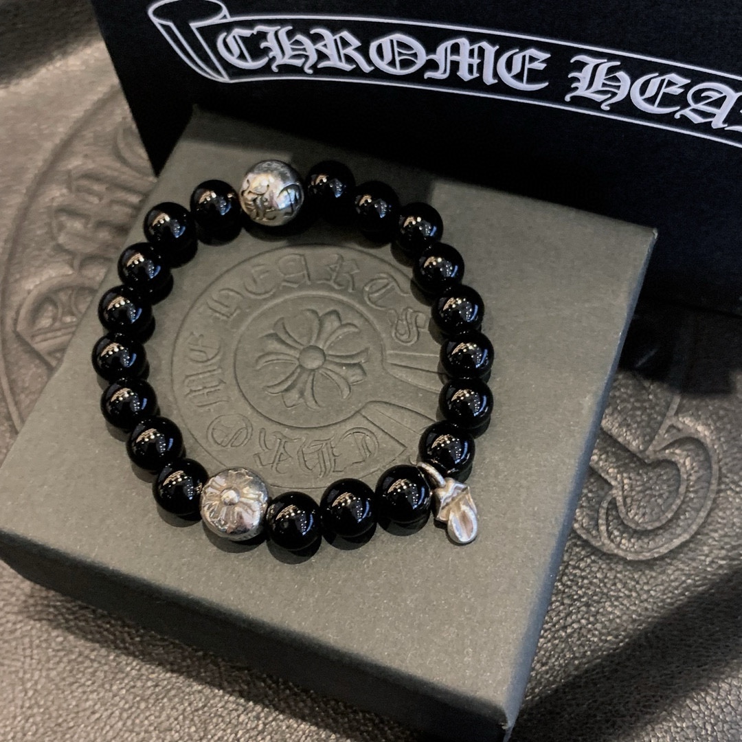 NO:105222,Croxin Black agate bead bracelet Retro and old Tongue cross elements Specifications: 8mm Code: 300520, jewelry fine, chrome hearts19860909克罗心 黑玛瑙珠手串 复古做旧 舌头十字元素 规格: 8mm 编码:300520,饰品精品,chrome hearts,Jewelry