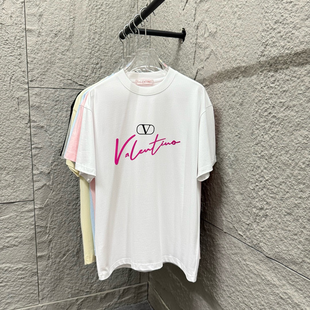Valent*华伦*天奴 2025 primavera/verano nueva camiseta de manga corta con letras clásicas en técnica de flocado + silicona t…