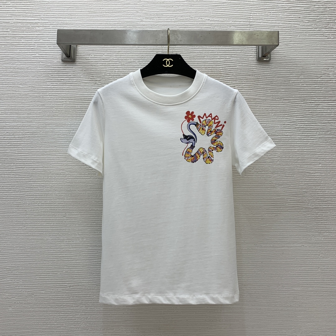 NO:309839,Model number G25022177 MARN* higher version!  Snake Year limited high-end customized pure cotton fabric, fun cartoon doodle logo, fashionable and versatile round neck short-sleeved T-shirt top!  Gray, white, (Size S bust 92, sleeve length 18, clothing length 62), marni, T-shirt,tees, t-shirt,alexander wang19860909款号G25022177 MARN*高版本！蛇年限定款高端定制纯棉面料、趣味卡通涂鸦徽标logo时尚百搭圆领短袖t恤上衣！灰色、白色、（S码胸围92,袖长18,衣长62）,,marni,T-shirt,tees，t-shirt,alexander wang,Women's clothing