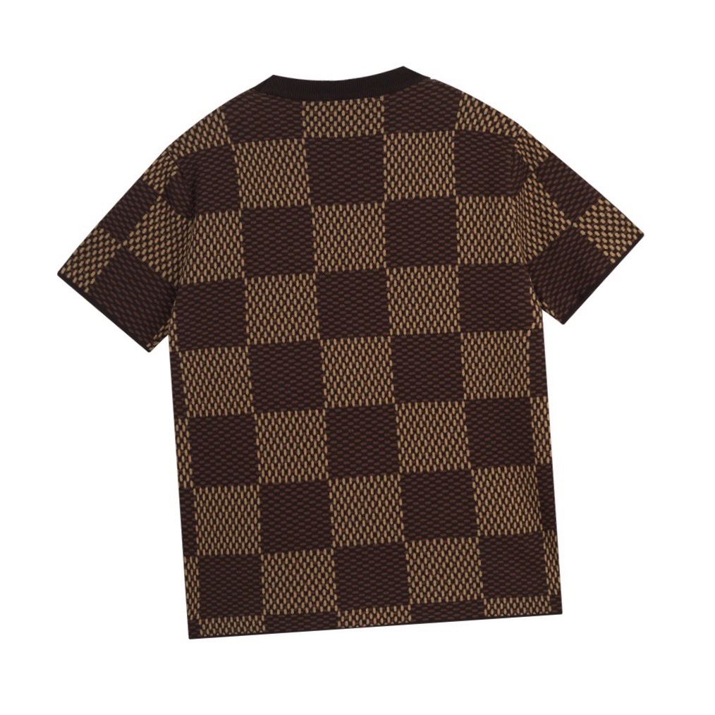 路易威登/Louis Vuitton 春夏新款 棋盘格水钻贴饰圆领针织短袖