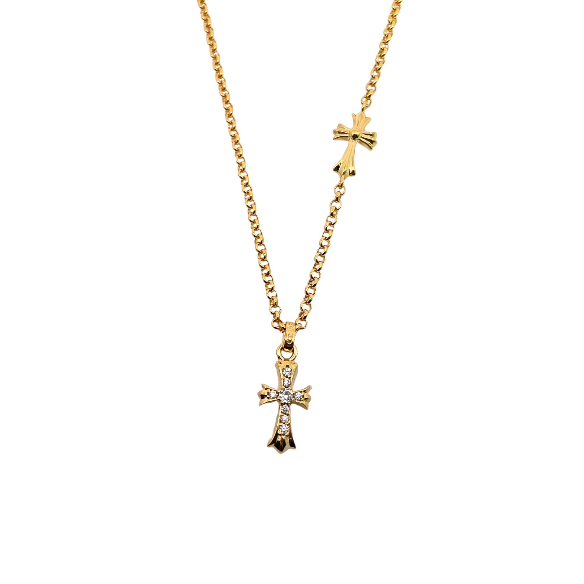 NO:110049,Croxin Gold-plated small cross pendant with fine cross necklace Gold-plated Hand-in-made white diamonds High-quality texture Fashion matching, jewelry boutique, chrome hearts, necklace, gold plating19860909克罗心 镀金镶石小十字架吊坠 搭配细十字架项链 镀金 手工镶嵌白钻 质感高级 时尚搭配,饰品精品,chrome hearts,necklace,gold plating,Jewelry