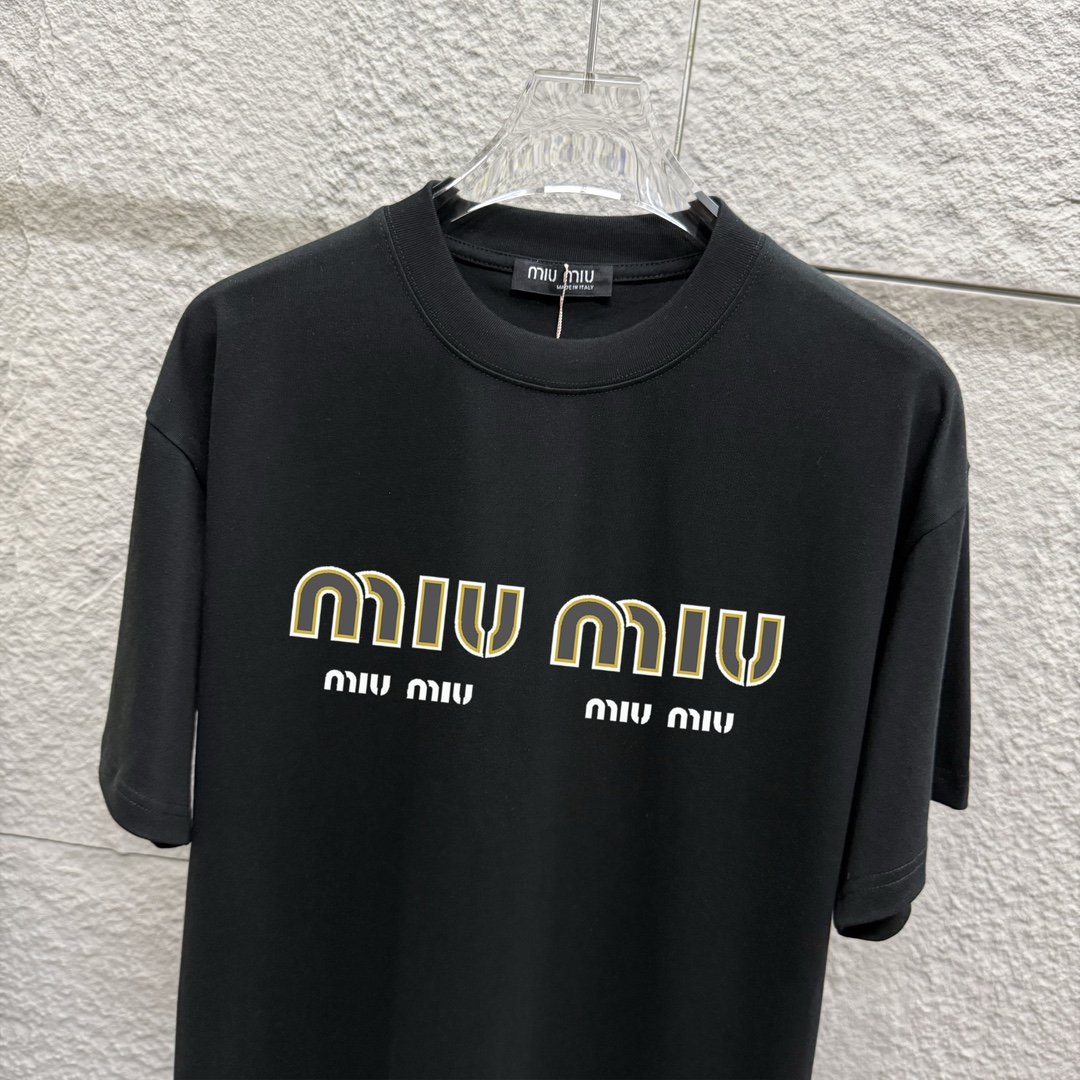 Miu Miu 2025 Spring Summer T-shirt: Logo, Custom Cotton, Sizes, Colors - 图片 2
