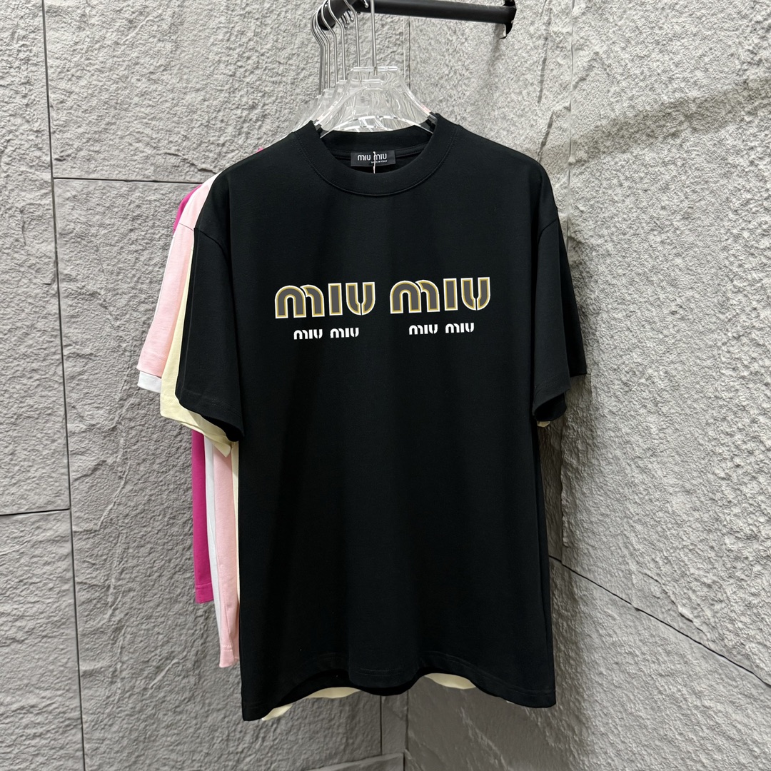 Miu Miu 2025 Spring Summer T-shirt: Logo, Custom Cotton, Sizes, Colors - 图片 1