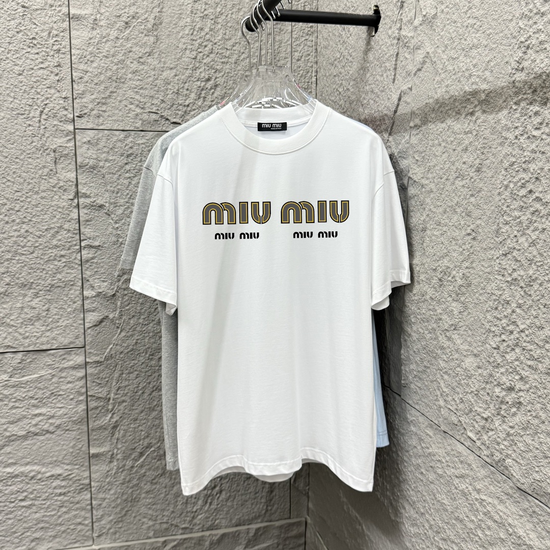 Miu Miu 2025 Spring Summer T-shirt: Logo Print, Custom Cotton, Various Sizes - 图片 2