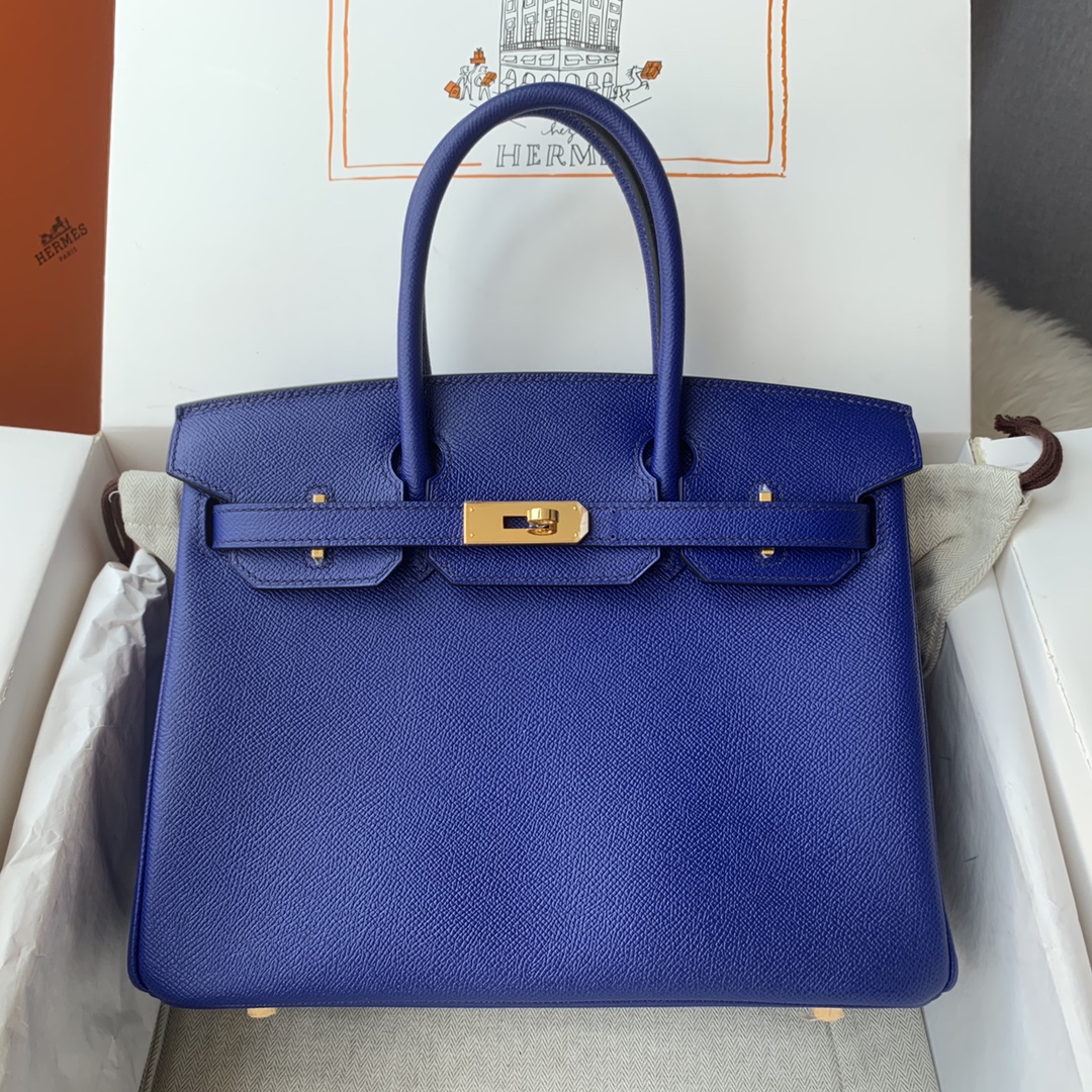 \nBirkin cm 进口Epsom皮 全手工蜡线缝制【电光蓝】金银扣