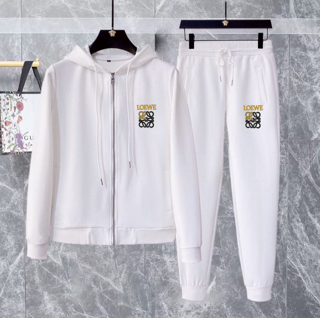 Loewe Inspired White Cotton Blend Hoodie and Sweatpants Set, Plus Size 1 i1740319215 555 0