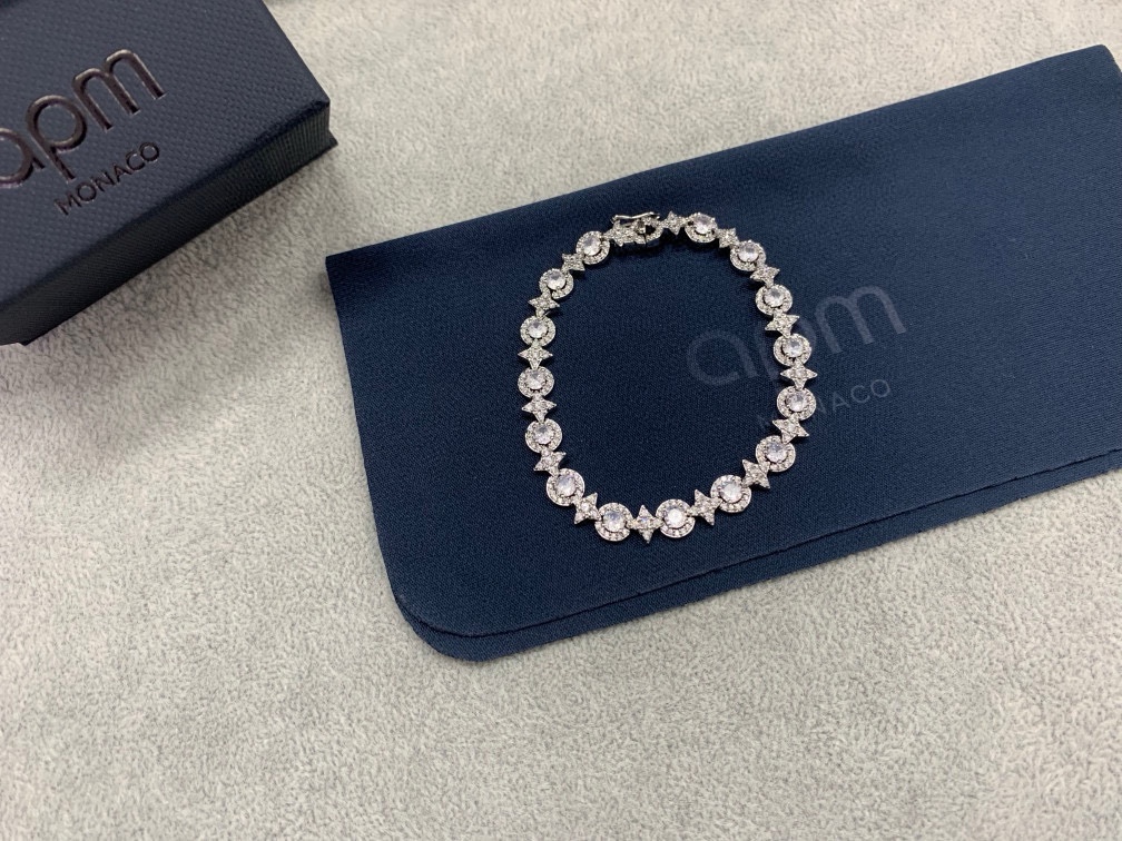 💰320 A💰m Monaco六芒星圆圈密镶手链个性高级情侣手饰品生日礼物。