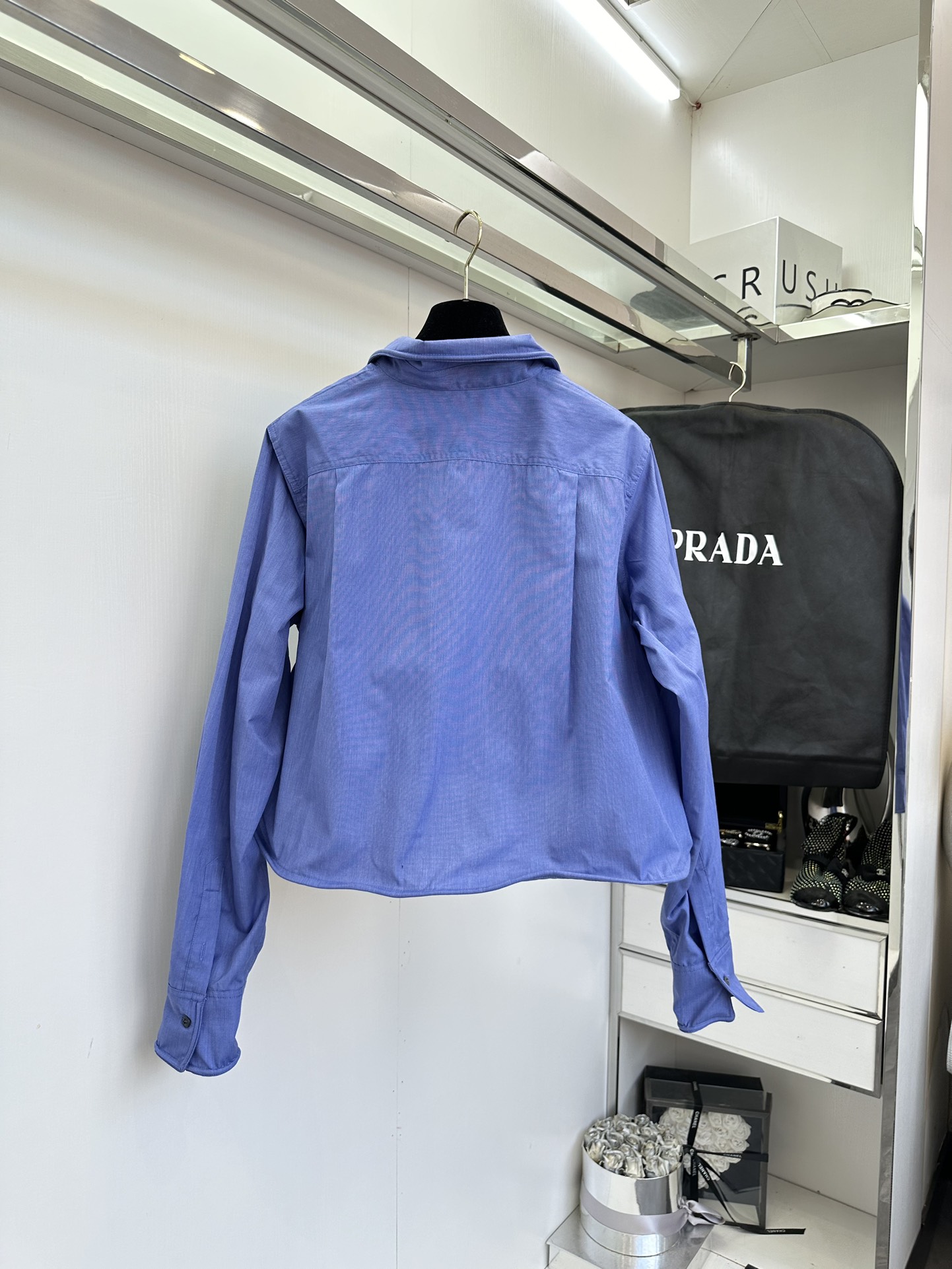 Stylish Prada P690 Dress with Plastic Collar Design in Pink Blue Color - 图片 7