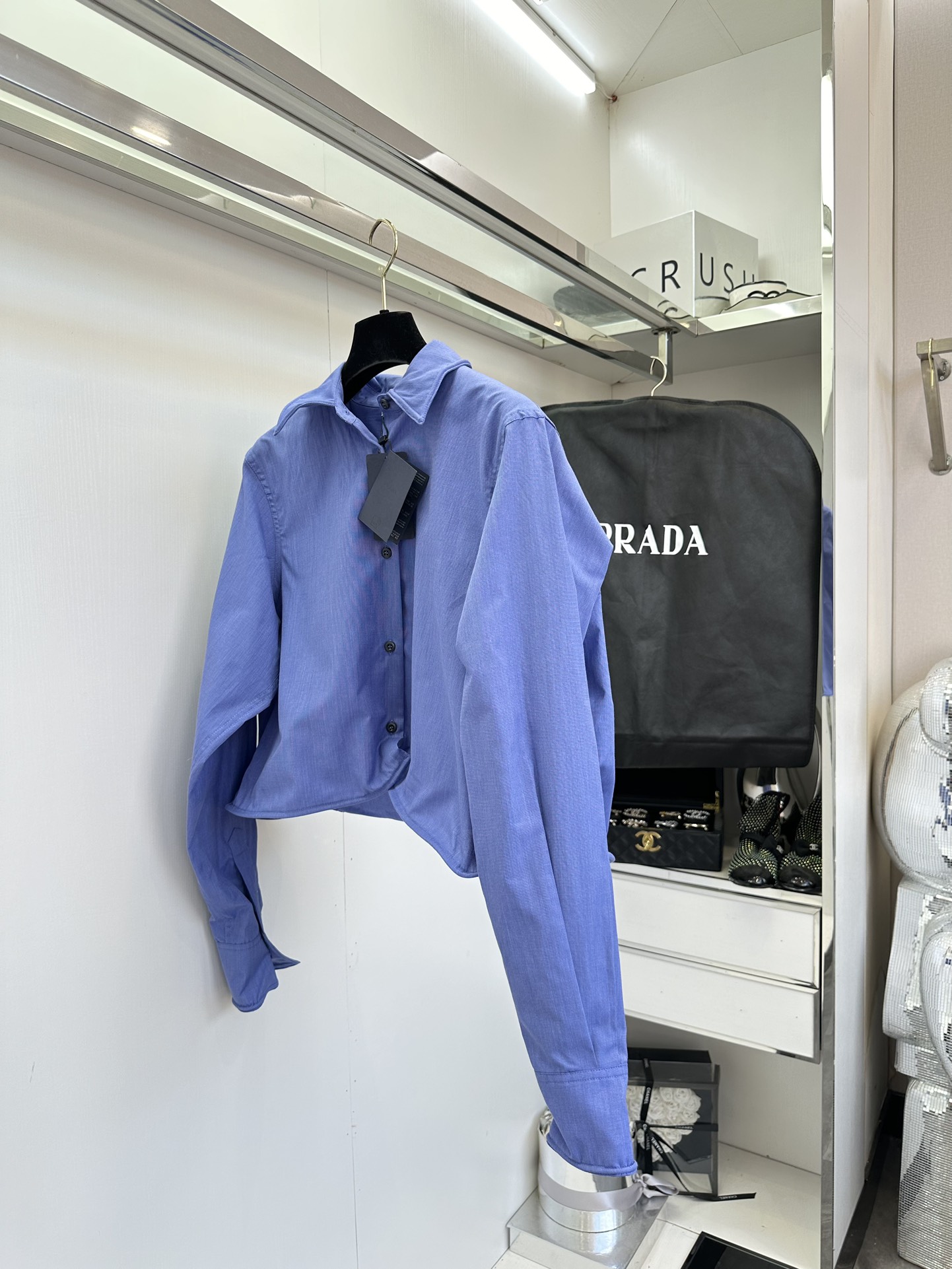 Stylish Prada P690 Dress with Plastic Collar Design in Pink Blue Color - 图片 8