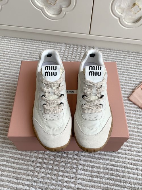 Miu Miu Tyre Sneakers - White Fabric and Suede Low-Top Sneakers 1 Miu Miu Tyre Sneakers - White Fabric and Suede Low-Top Sneakers
