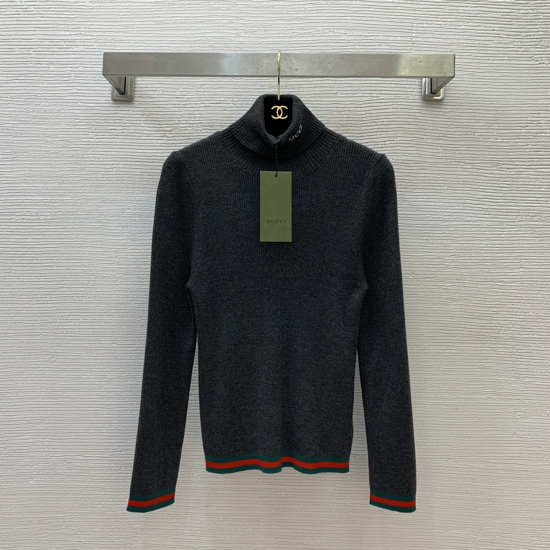 NO:312906,Model number D25022788 GUCC*I new style striped contrasting edge letter logo logo stylish versatile turtleneck long-sleeved base shirt knitted top!  Off-white, black, gray, (M size bust 70, sleeve length 60, clothing length 57, elastic large size for reference only), gucci, alexander wang19860909款号D25022788 GUCC*I新款 条纹撞色边字母logo标志时尚百搭高领长袖打底衫针织上衣！米白色,黑色,灰色,（M码胸围70,袖长60,衣长57 面料弹力大尺寸仅供参考）,,gucci,alexander wang,Women's clothing