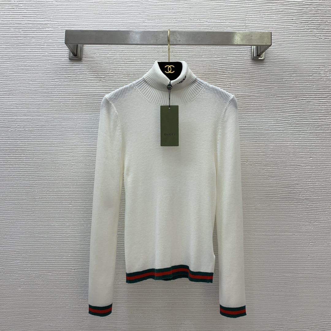 NO:312908,Model number D25022788 GUCC*I new style striped contrasting edge letter logo logo stylish versatile turtleneck long-sleeved base shirt knitted top!  Off-white, black, gray, (M size bust 70, sleeve length 60, clothing length 57, elastic large size of fabric for reference only) post, gucci, alexander wang19860909款号D25022788 GUCC*I新款 条纹撞色边字母logo标志时尚百搭高领长袖打底衫针织上衣！米白色,黑色,灰色,（M码胸围70,袖长60,衣长57 面料弹力大尺寸仅供参考）发,,gucci,alexander wang,Women's clothing