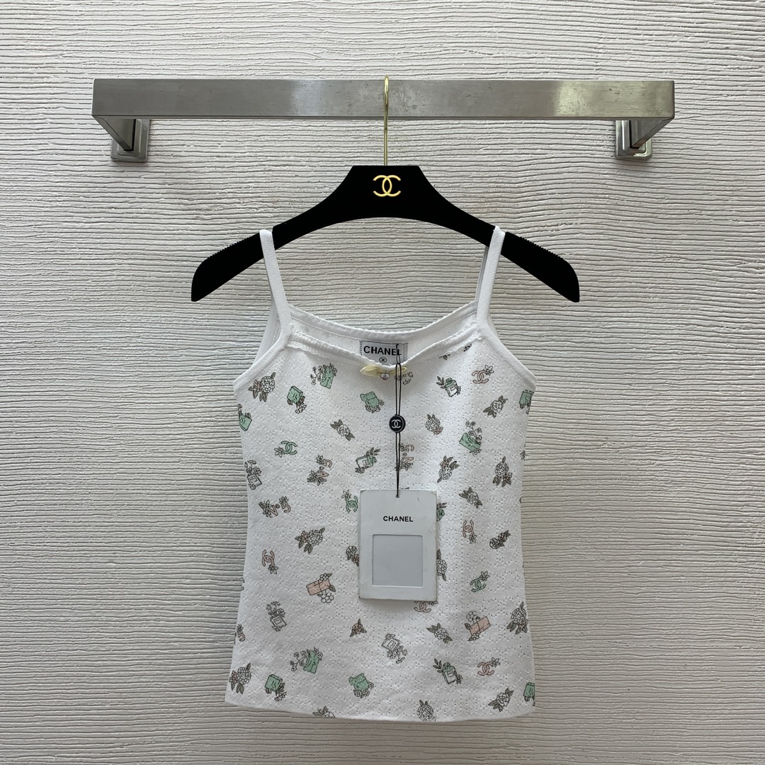 NO:312902,) Solid color model, pattern p number D25022773 Chane* new small fragrance style double C hollow design bow decoration slim fit and slim suspender vest inner top!  (M size bust 66, 47 length of fabric elastic large size for reference only, chanel, alexander wang19860909）纯色款、花色款p号D25022773 Chane*新款小香风双C镂空设计蝴蝶结装饰修身显瘦吊带背心内搭上衣！（M码胸围66,衣长47面料弹力大尺寸仅供参考,,chanel,alexander wang,Women's clothing
