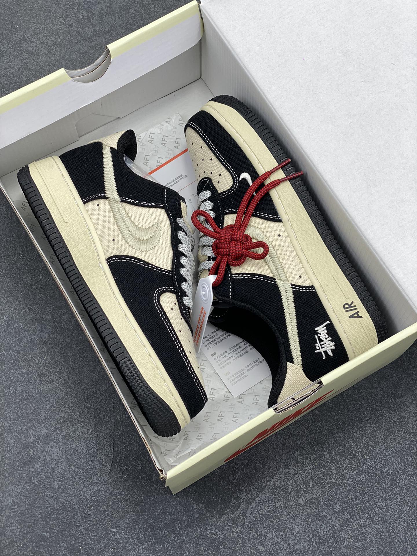 图片[9]-NIke Air Force 1 \’07 Low “斯图西联名——米黑”空军一号 低帮 运动鞋 休闲鞋 折边针车 工艺难度大 原楦头原纸板 原装鞋盒 定制五金配件 内置全掌气垫 原厂鞋底 货号：XZ6188-762 尺码：36 36.5 37.5 38 38.5 39 40 40.5 41 42 42.5 43 44 44.5 45-选品中心