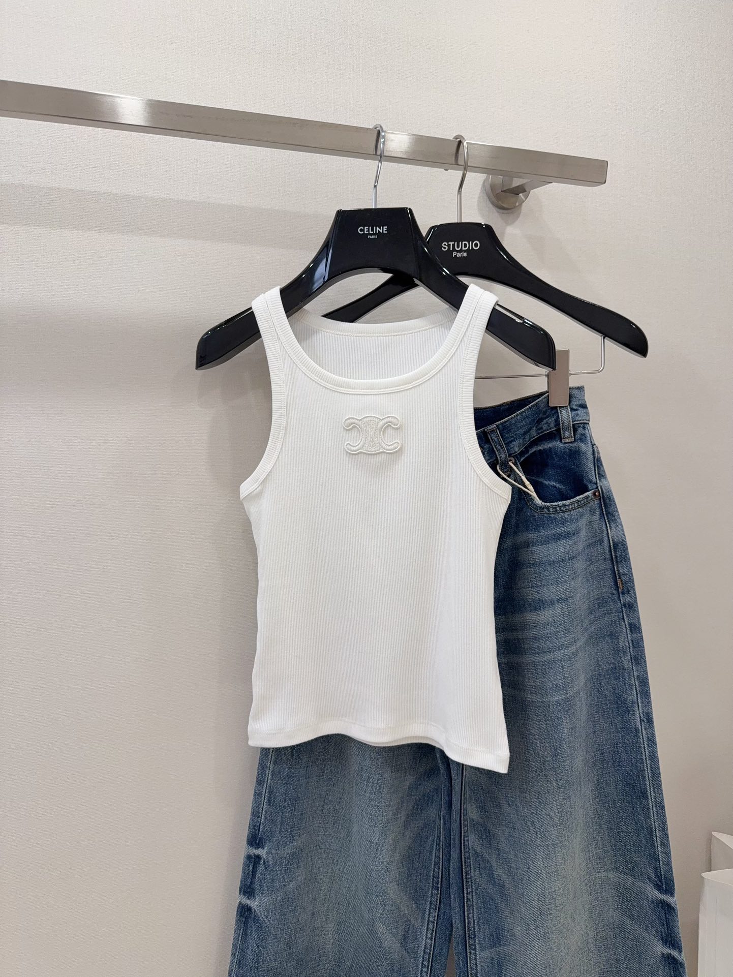 Celine Women's White Cotton Tank Top with Triomphe Logo - Everyday Essential 2 i1740473688 133 0