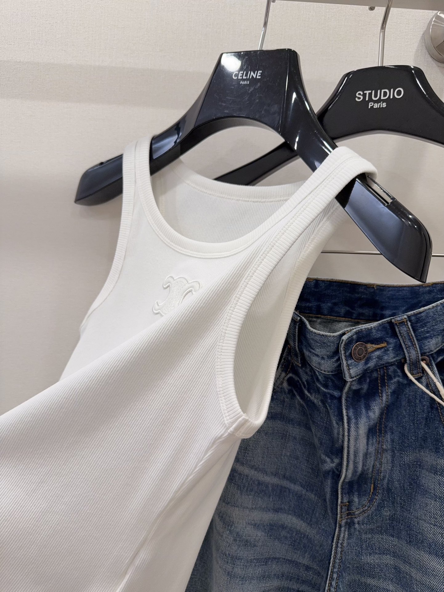 Celine Women's White Cotton Tank Top with Triomphe Logo - Everyday Essential 5 i1740473688 2318 3
