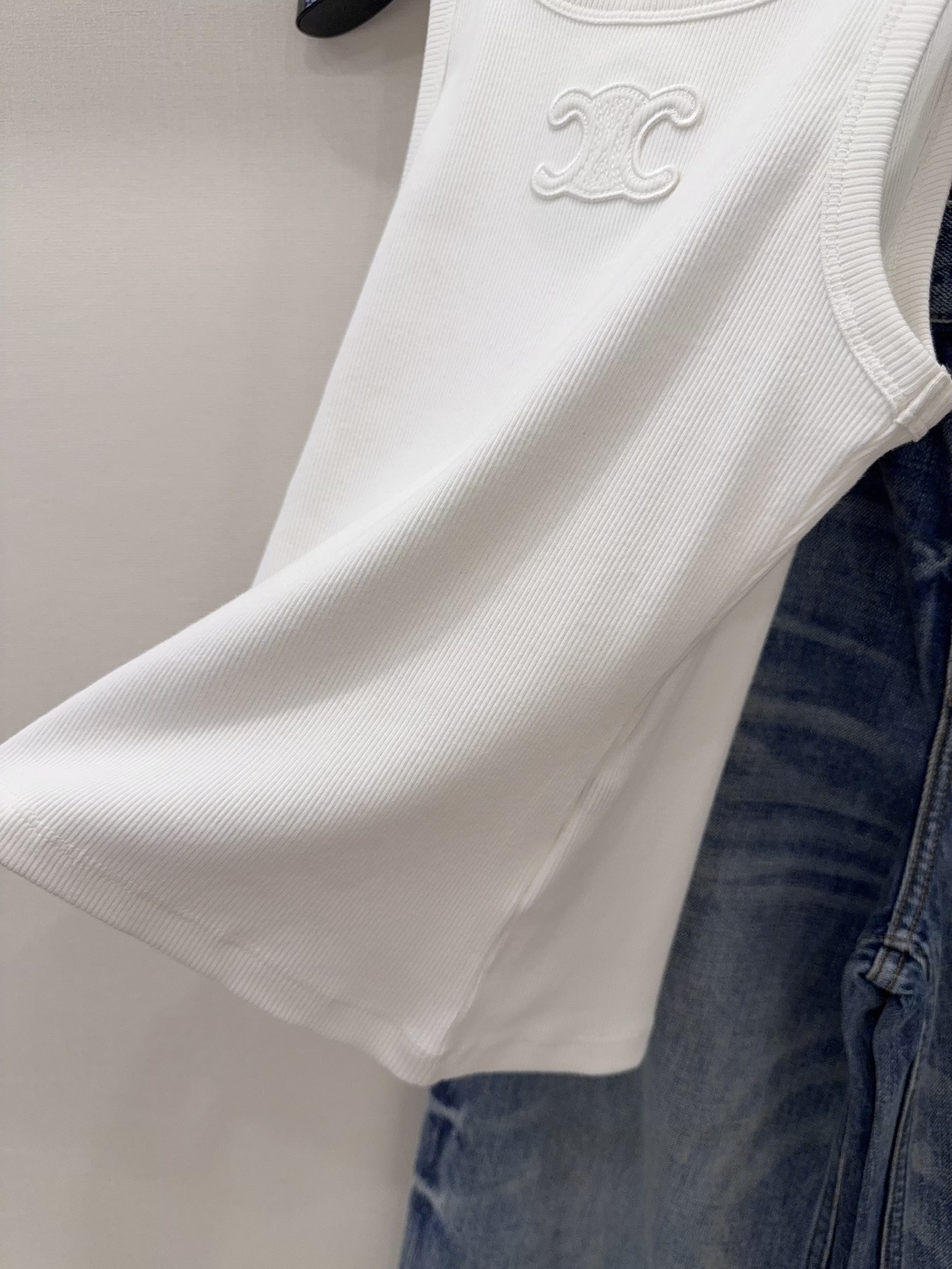 Celine Women's White Cotton Tank Top with Triomphe Logo - Everyday Essential 8 i1740473688 4893 6