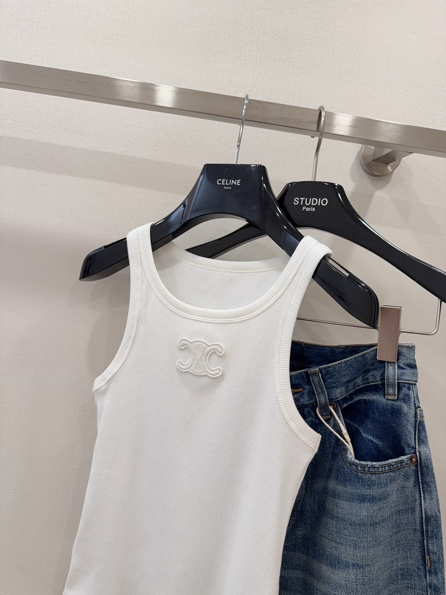 Celine Women's White Cotton Tank Top with Triomphe Logo - Everyday Essential 3 i1740473688 667 1