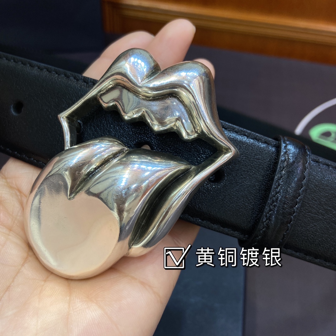 克罗心 可拆卸款 黄铜镀银舌头五金 原版头层小牛皮拼接头层十字花皮带