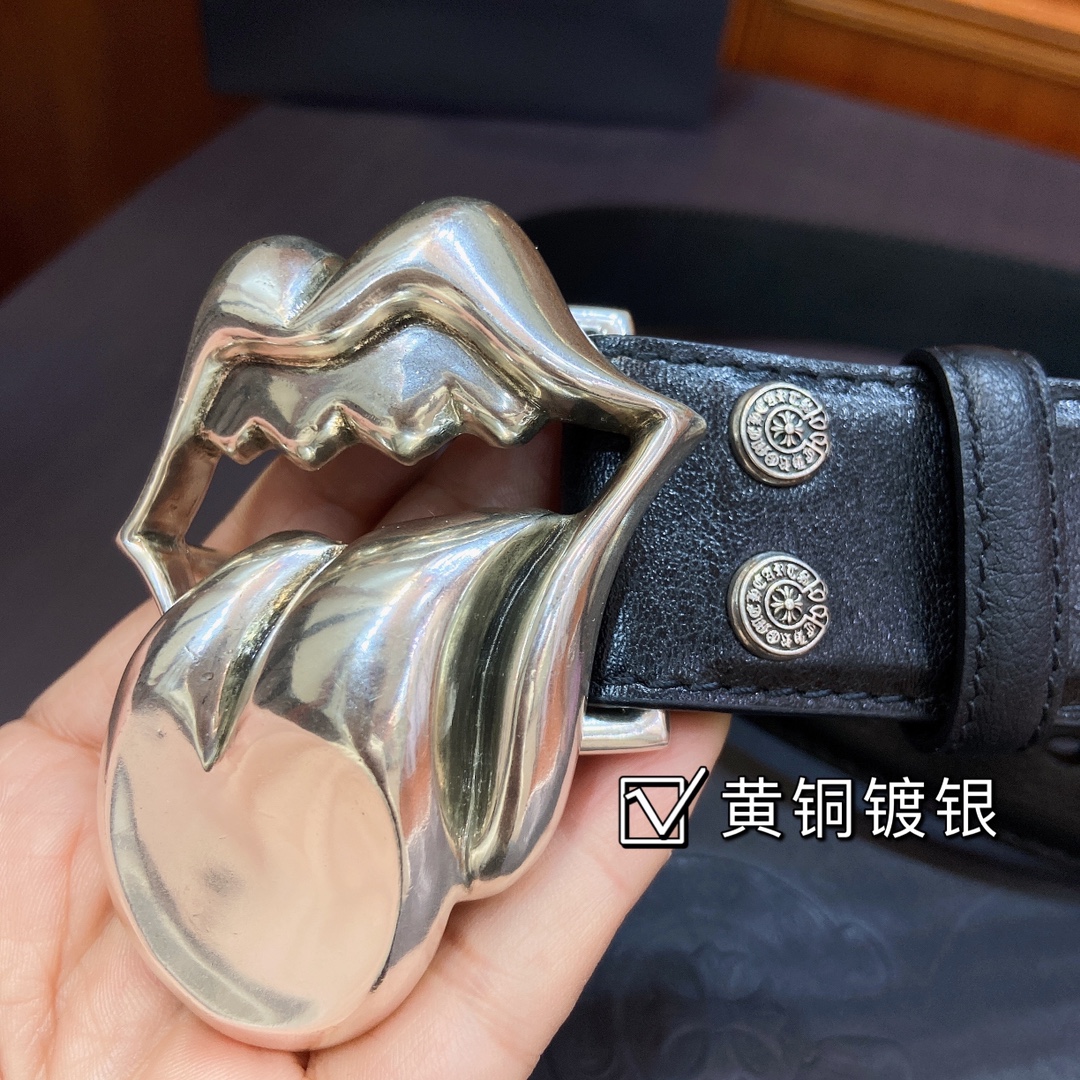 克罗心 可拆卸款 黄铜镀银舌头五金 原版头层小牛皮拼接头层十字花皮带