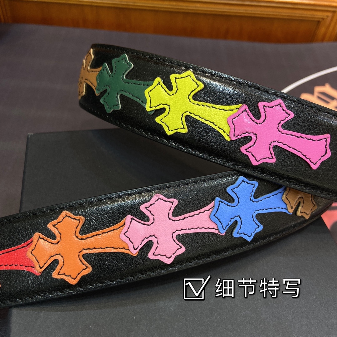 克罗心 可拆卸款 黄铜镀银舌头五金 原版头层小牛皮拼接头层十字花皮带