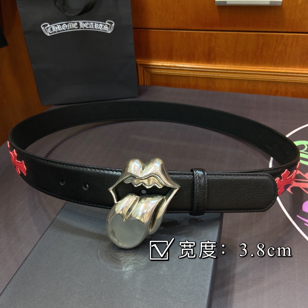 克罗心 可拆卸款 黄铜镀银舌头五金 原版头层小牛皮拼接头层十字花皮带