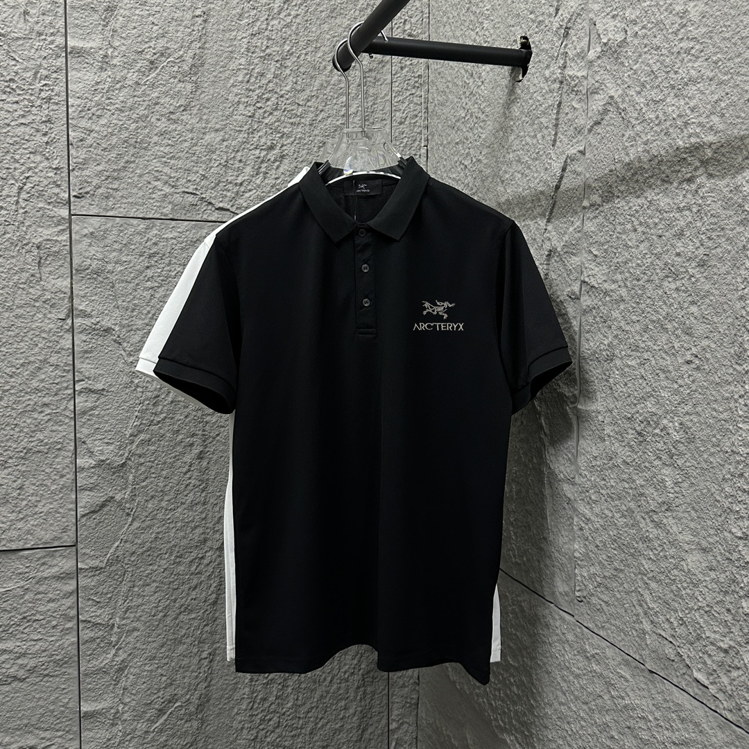 ARC*Arcestor*Bird POLO de manga corta 2025 Primavera y verano Nuevo estilo Letras simples de línea plateada Pequeño bor…