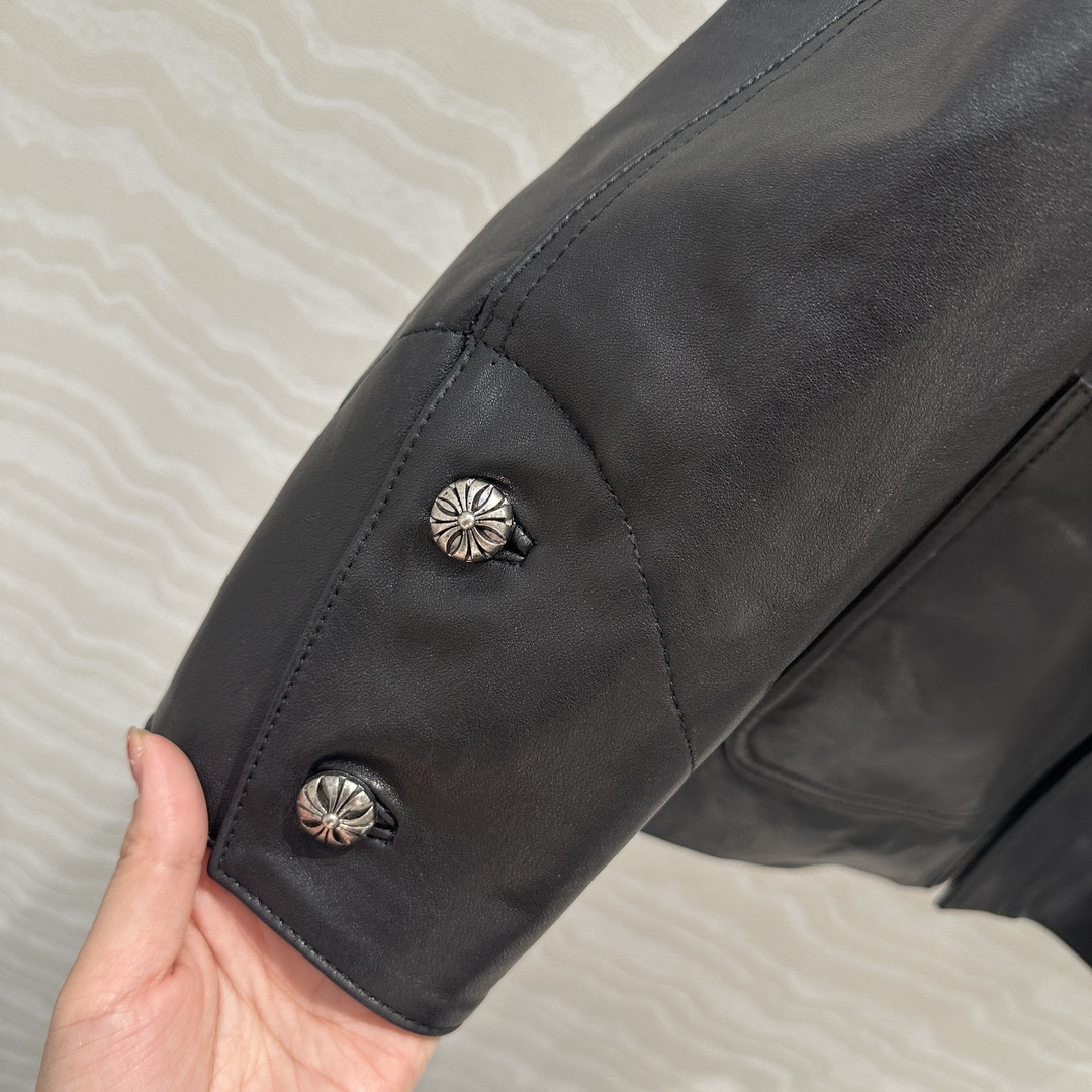 P2277 High-End Female Outfit: Retro-Modern Style, Top-Quality Leather Suit, Silver Accents. - 图片 6