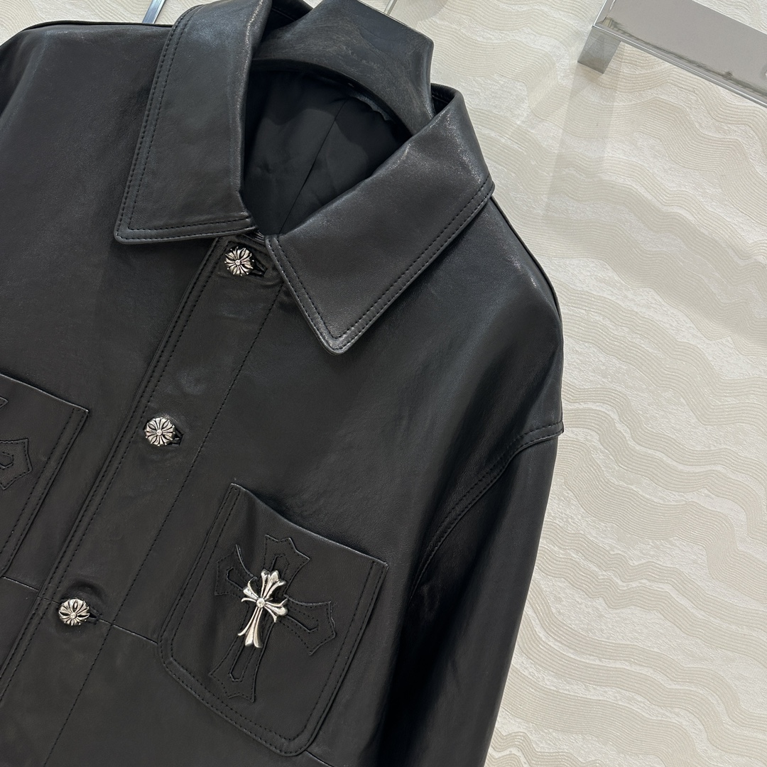 P2277 High-End Female Outfit: Retro-Modern Style, Top-Quality Leather Suit, Silver Accents. - 图片 3