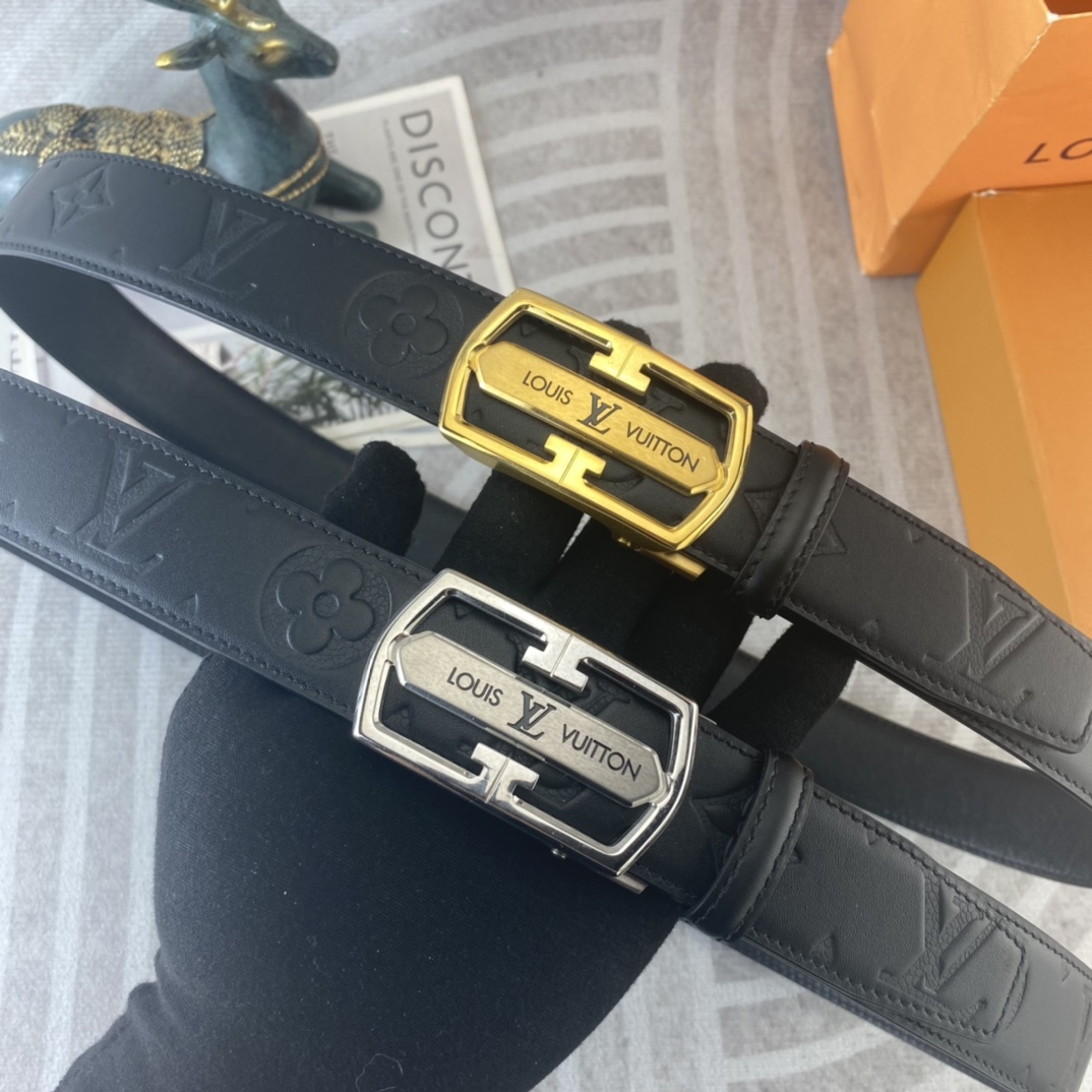 LV💕 特种皮腰带自动带系列 ，原厂五金精品不锈钢扣，手感柔软舒适 宽3.5CM。
