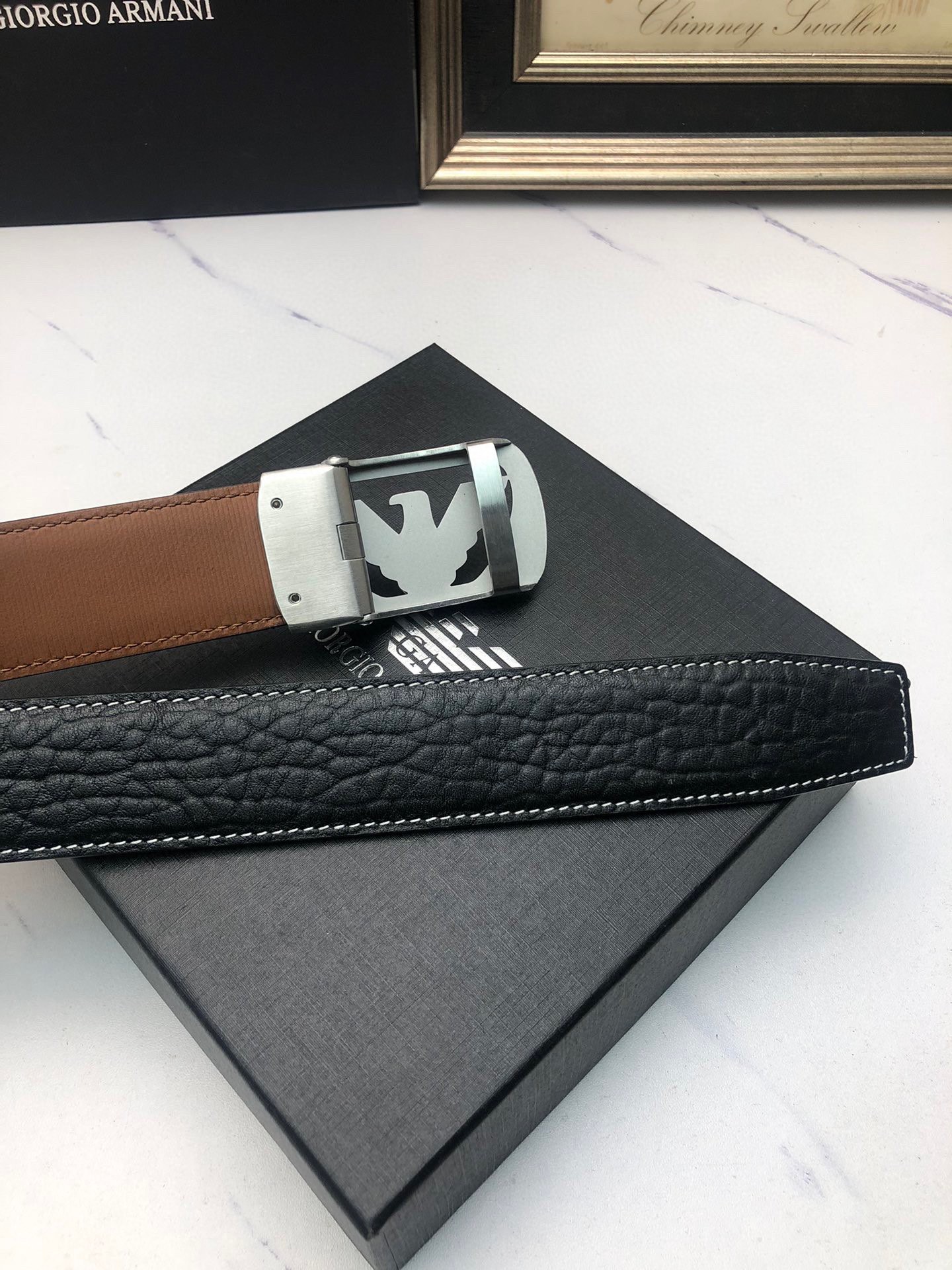 Italian Amani Automatic Belts: Original Oxen Skin, Tailorable, 3.5″ Wide, Exclusive Design - 图片 6