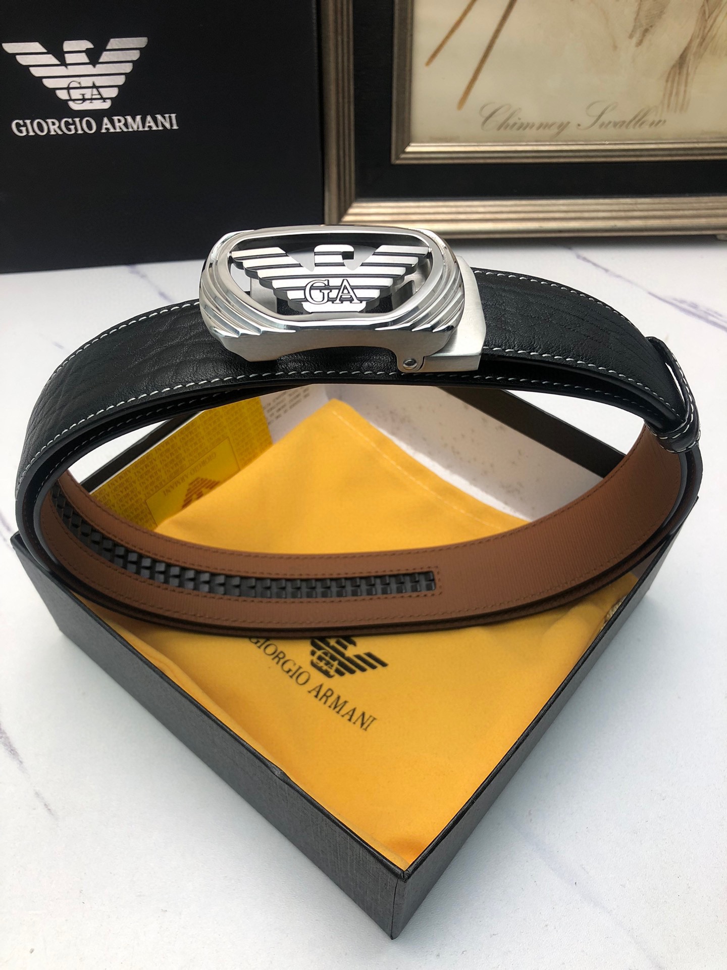 Italian Amani Automatic Belts: Original Oxen Skin, Tailorable, 3.5″ Wide, Exclusive Design - 图片 1